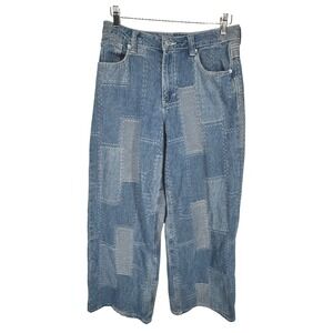 Forever 21 Womens Patchwork Baggy Wide Leg Jeans Size 28 Blue Denim Embroidered